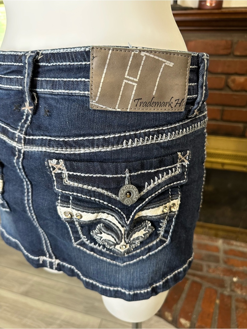Trademark H Embroidered Dark Wash Denim Mini Skirt -28